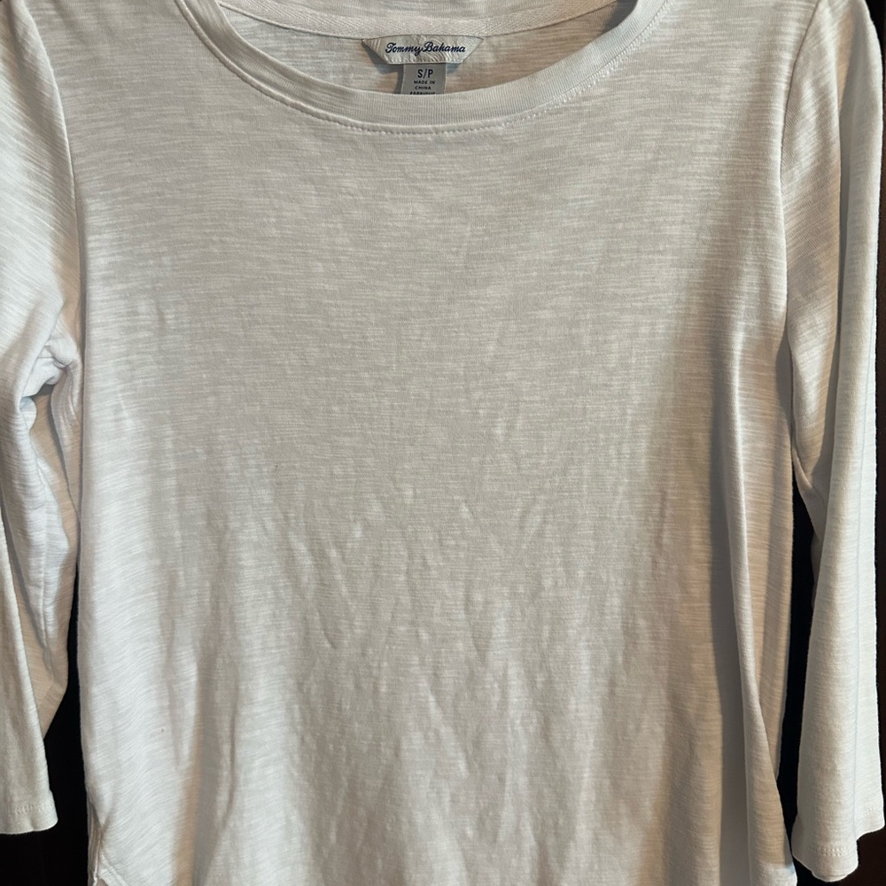 Tommy Bahama White Fitted 3/4 Sleeve T-Shirt
